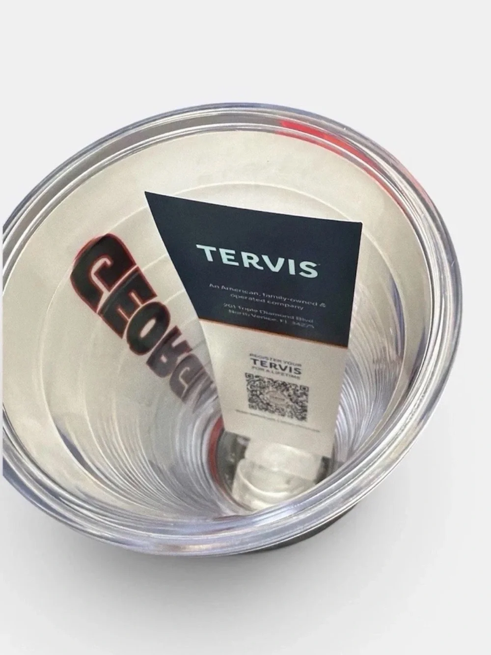 tervis Clear Travel Tumbler with Red Lid and Georgia G Logo NWT